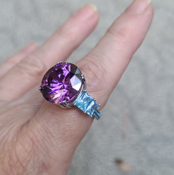 STUNNING HUGE Amethyst & Aquamarine Sterling cocktail ring sz8.5 💍 - Picture 3 of 13